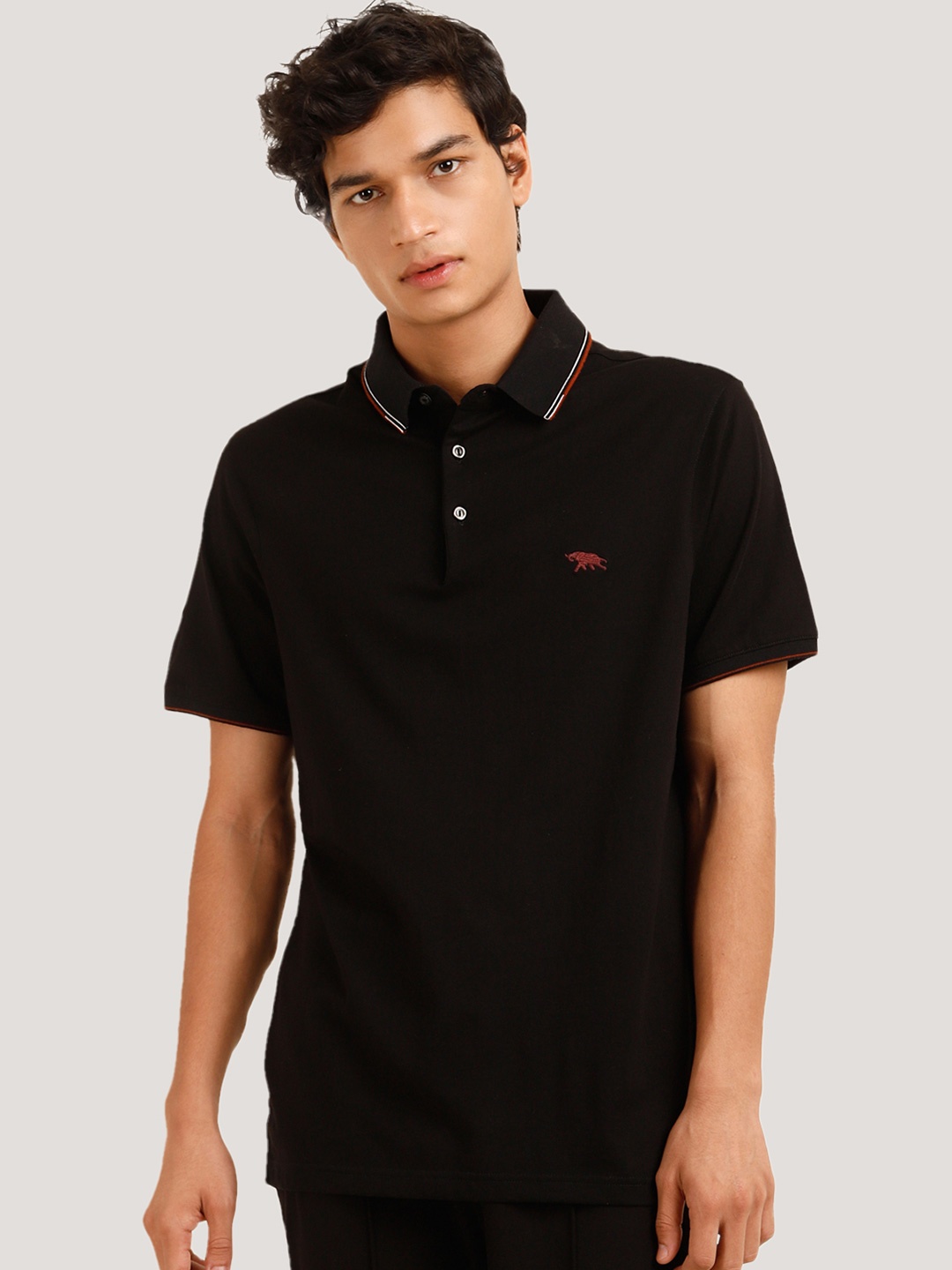 

Andamen Polo Collar Cotton T-shirt, Black