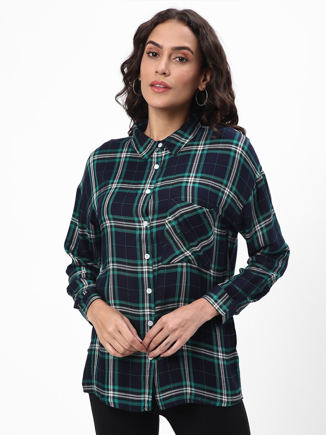 

R&B Tartan Checked Cotton Casual Shirt, Navy blue