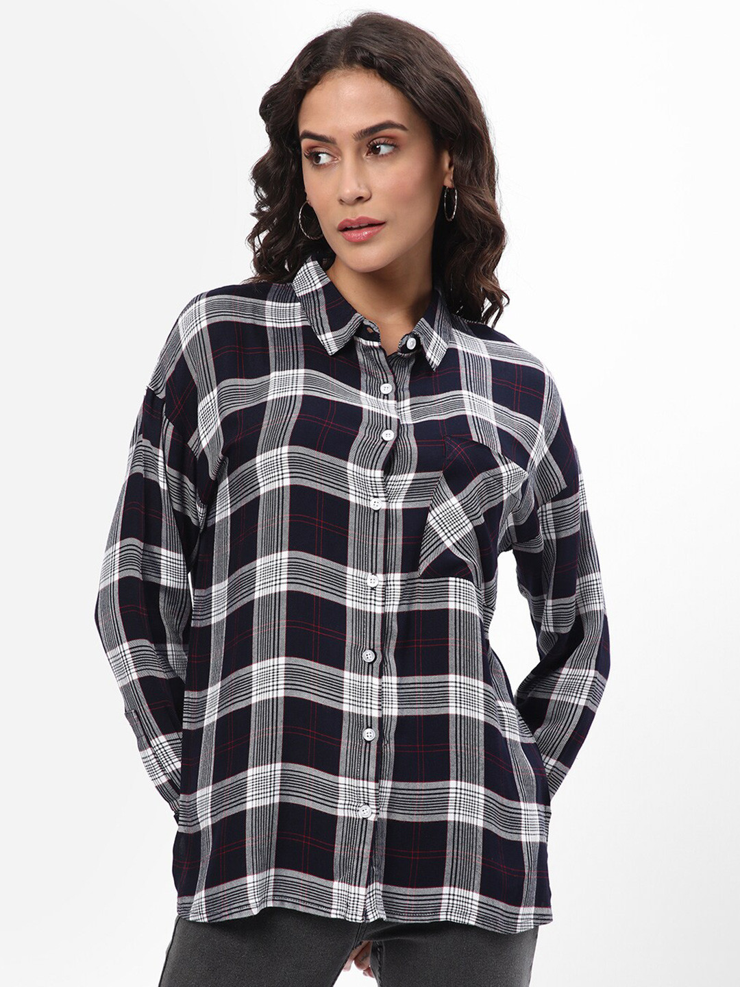 

R&B Tartan Checked Cotton Casual Shirt, Navy blue