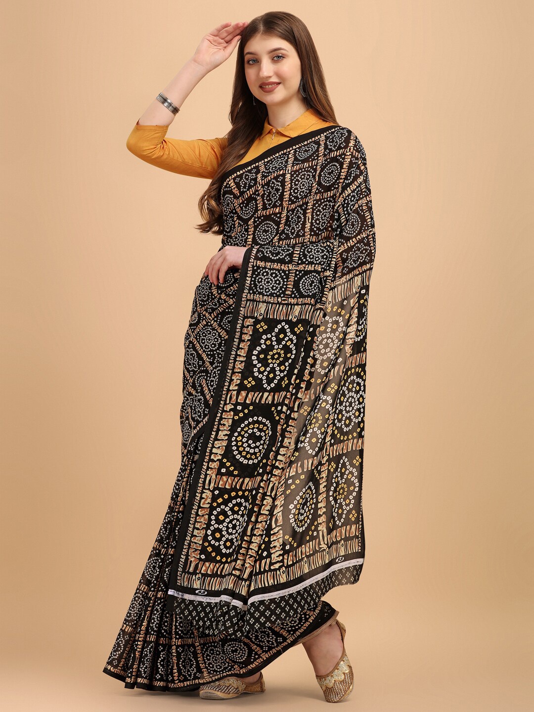 Ishin Bandhani Printed Pure Georgette Saree, Grey