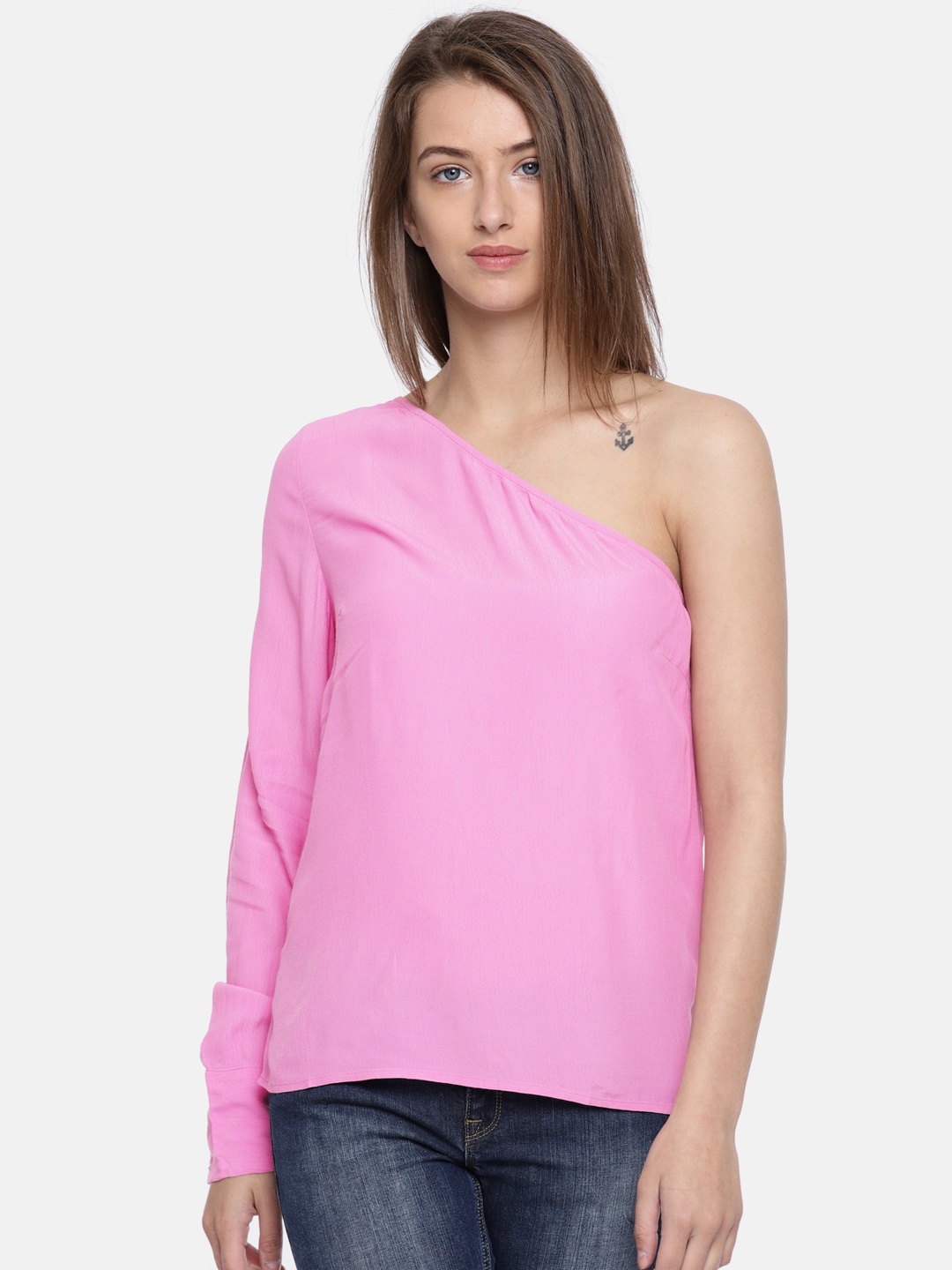 

Vero Moda Women Pink Solid One ShoulderTop