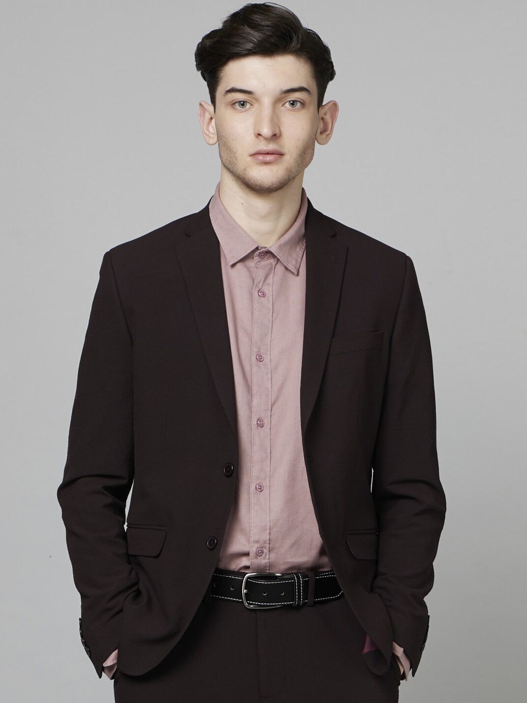 

Celio Notched Lapel Single-Breasted Formal Blazer, Burgundy