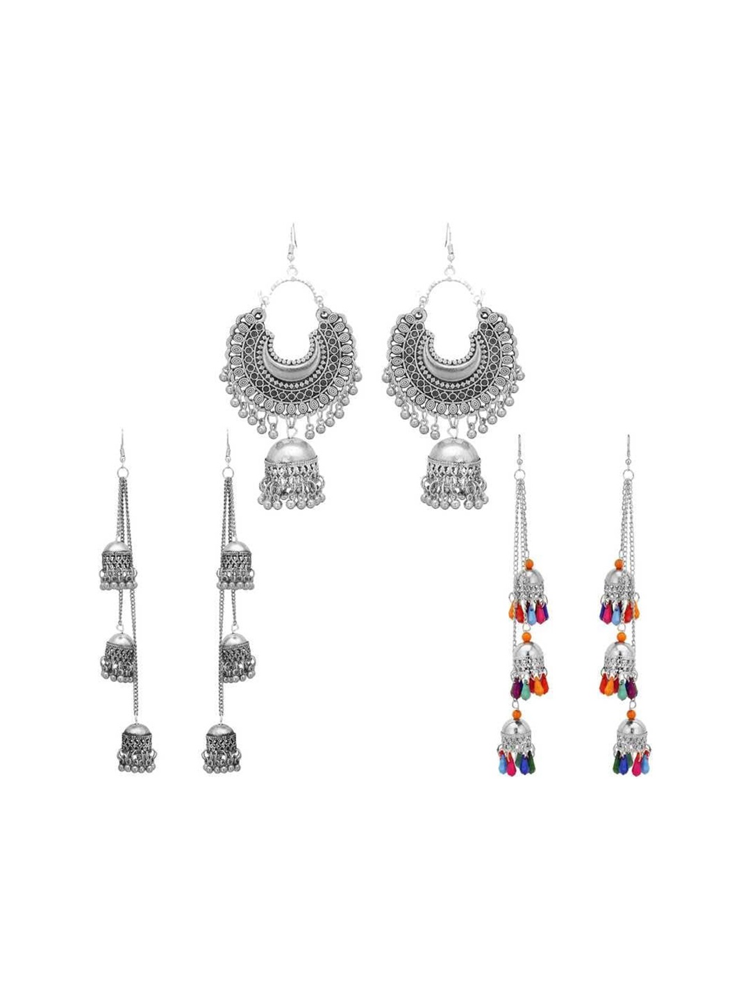 

PRASUB Set Of 3 Stainless Steel Oval Chandbalis Earrings, Silver