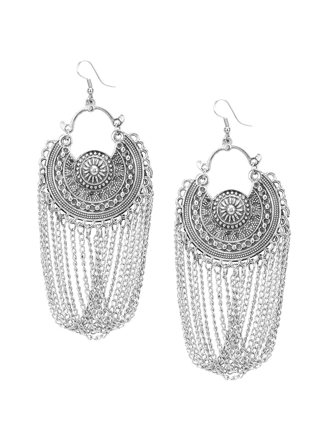 

PRASUB Stainless Steel Oval Chandbalis Earrings, Silver