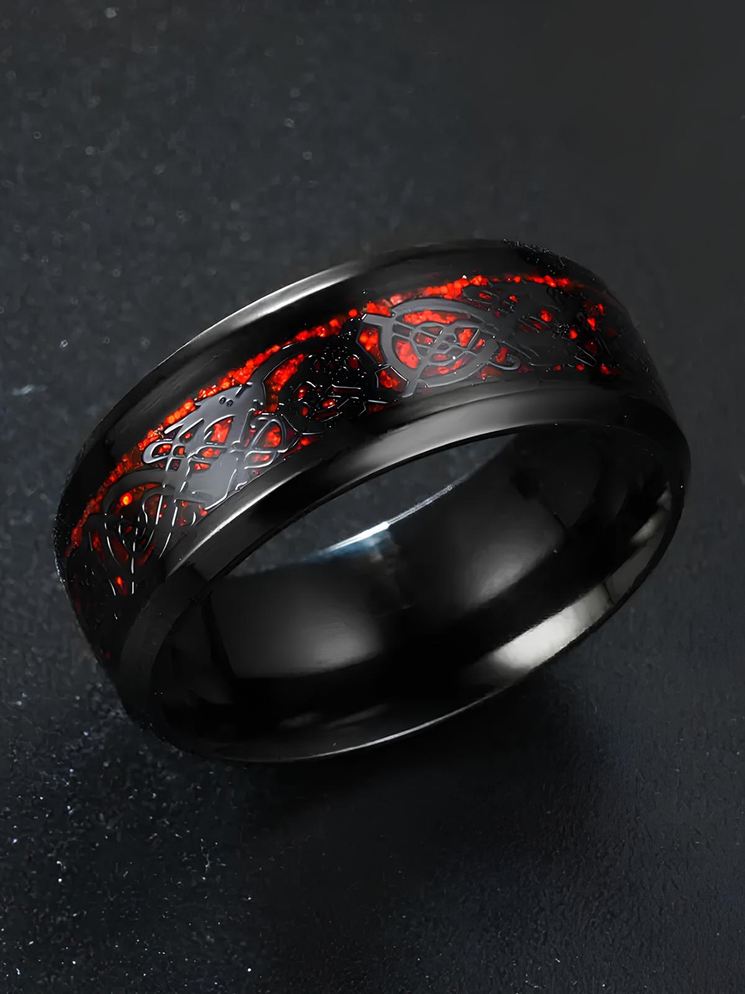 

KARISHMA KREATIONS Unisex Set Of 2 Dragon Ring Red and Glow Rings, Black