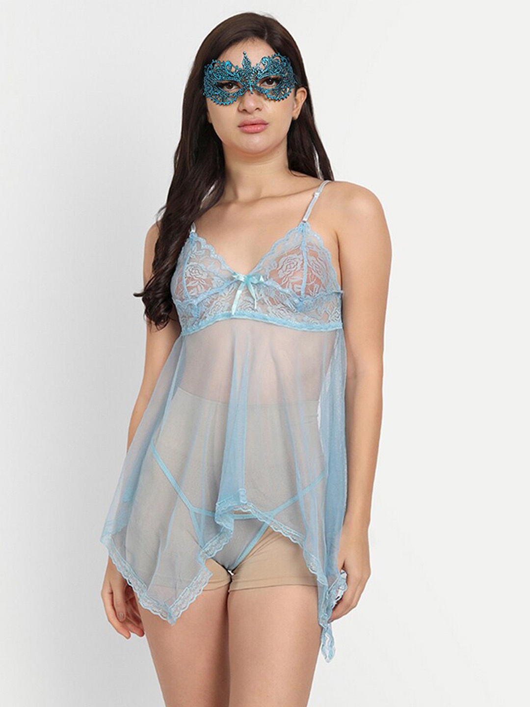 

COLOR STYLE Self Design Shoulder Straps Baby Doll with Mask, Blue