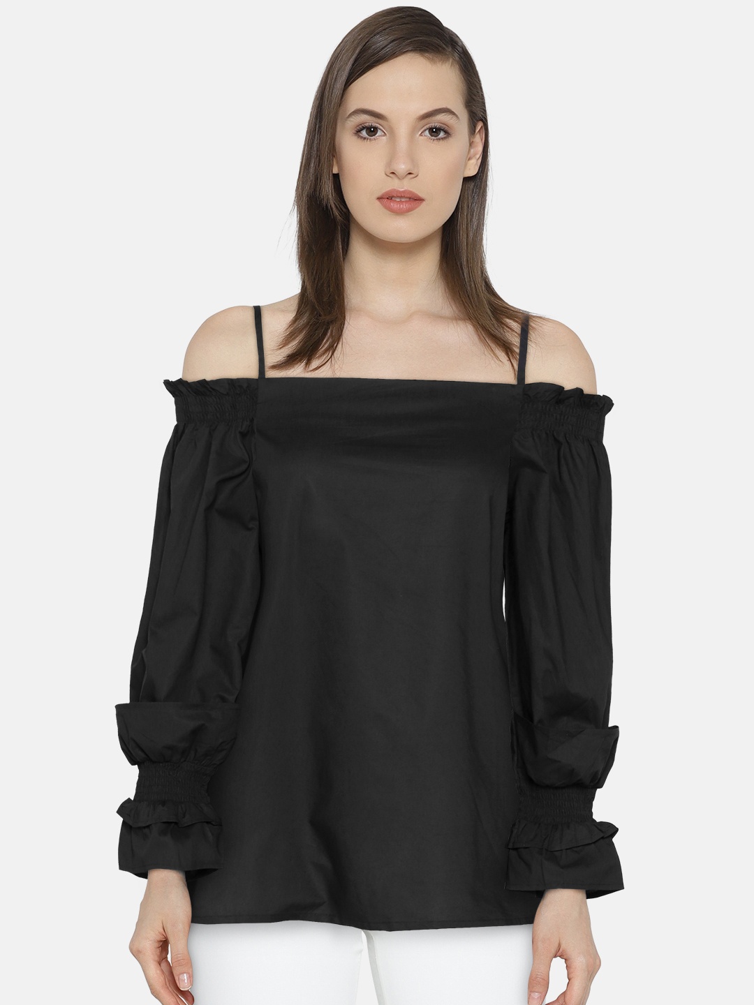 

Vero Moda Women Black Solid Pure Cotton Top