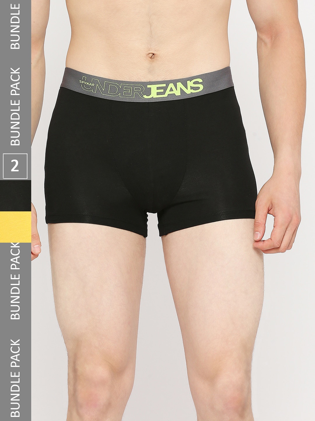 

UnderJeans by Spykar Pack Of 2 Double Layered Trunks UJNPTC056YELLOWBLACK, Yellow