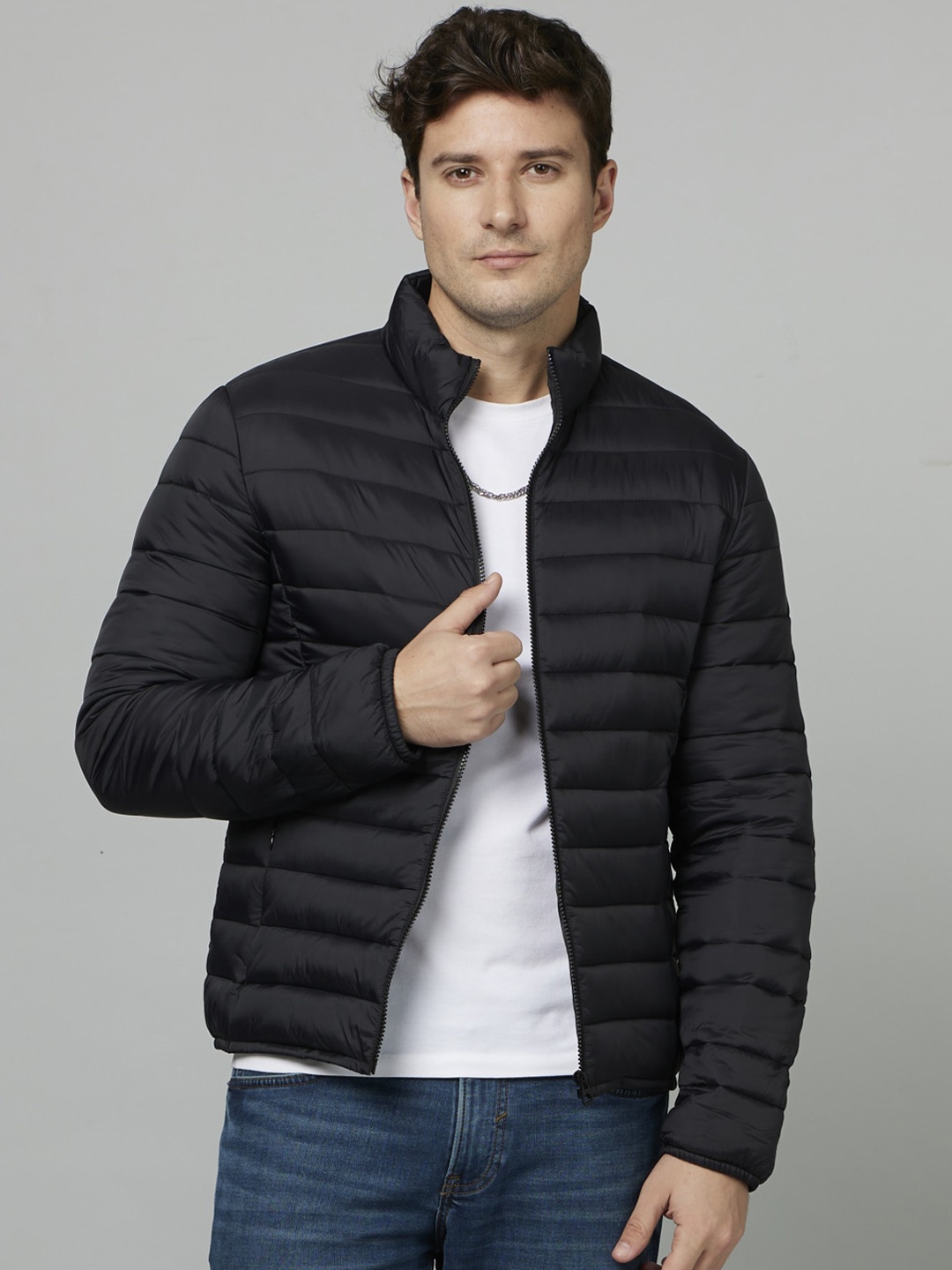 Celio Stand Collar Long Sleeve Puffer Jacket, Black
