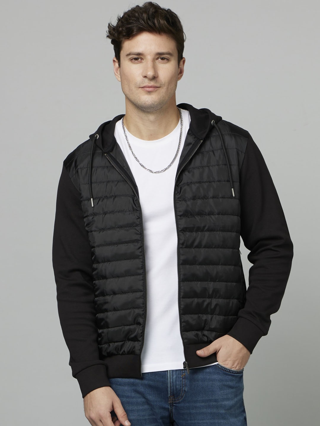 Celio Hooded Long Sleeve Puffer Jacket, Black