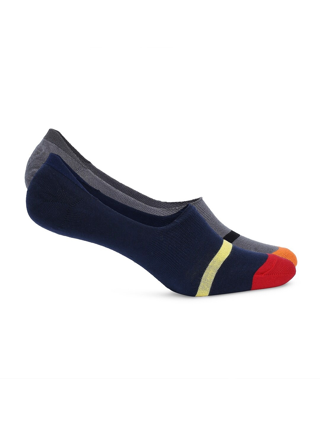 UnderJeans by Spykar Men Pack Of 2 Patterned Cotton Shoe Liner Socks, Navy blue