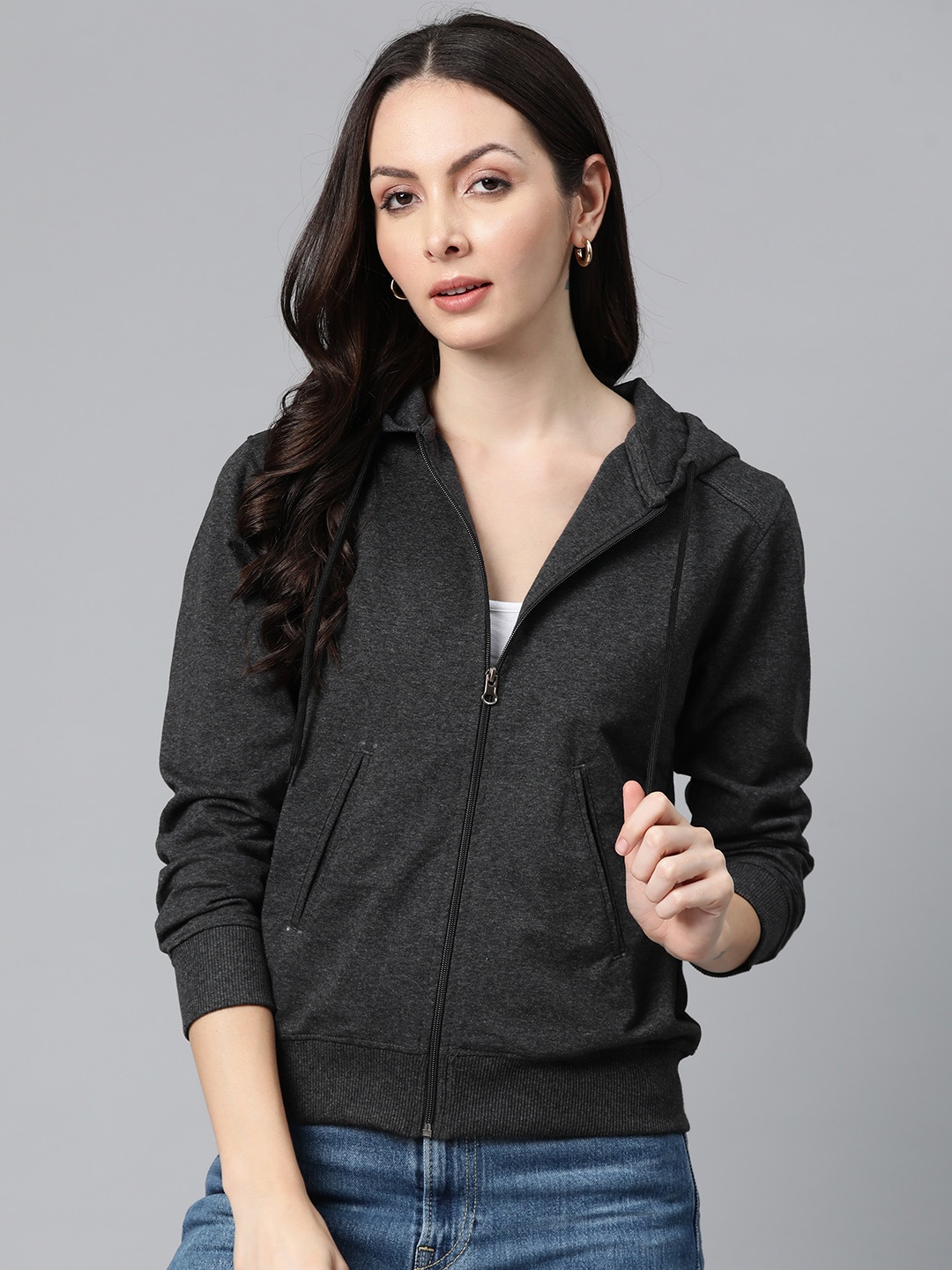 

Laabha Women Hooded Sweatshirt, Charcoal