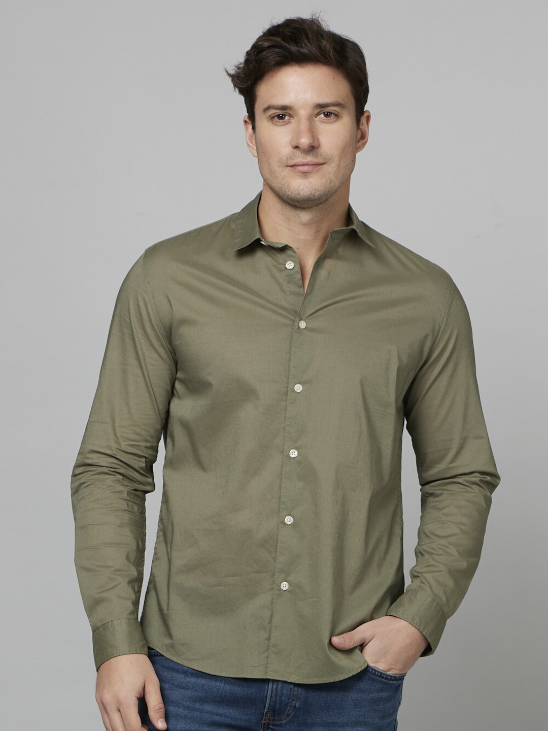 

Celio Spread Collar Cotton Classic Regular Fit Shirt, Green