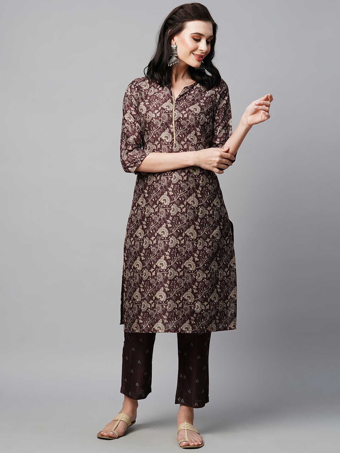 

HEEPOSH Women Purple Floral Printed Regular Kurta with Trousers