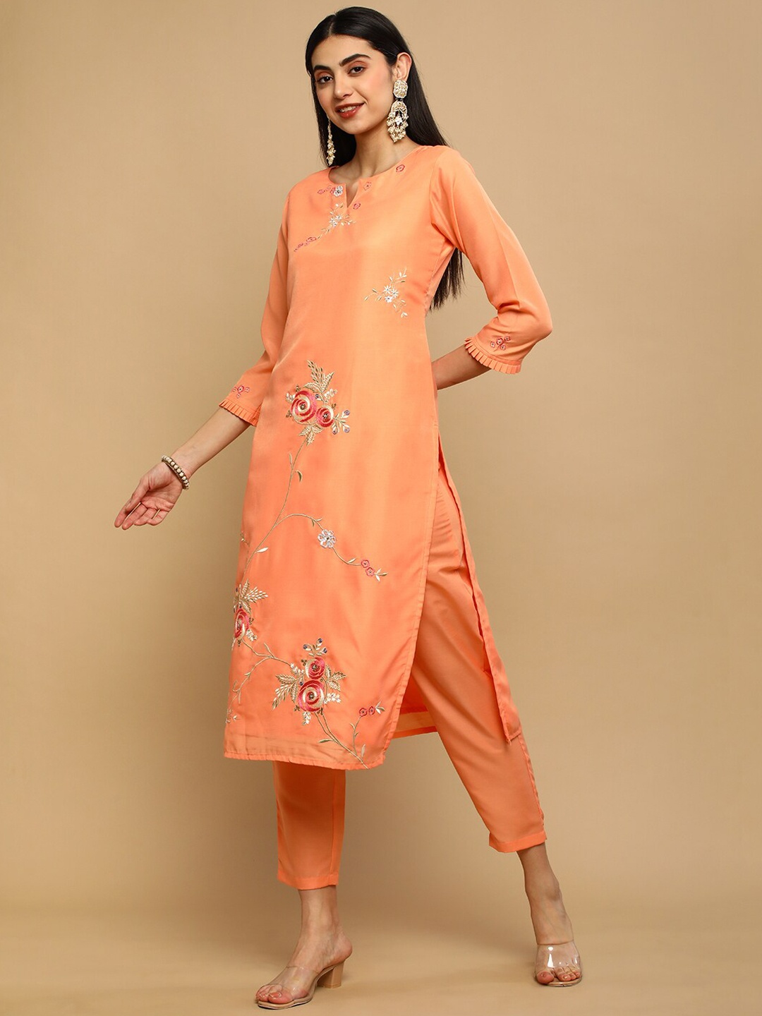 

HEEPOSH Floral Embroidered Sequinned Kurta & Trousers With Dupatta, Pink