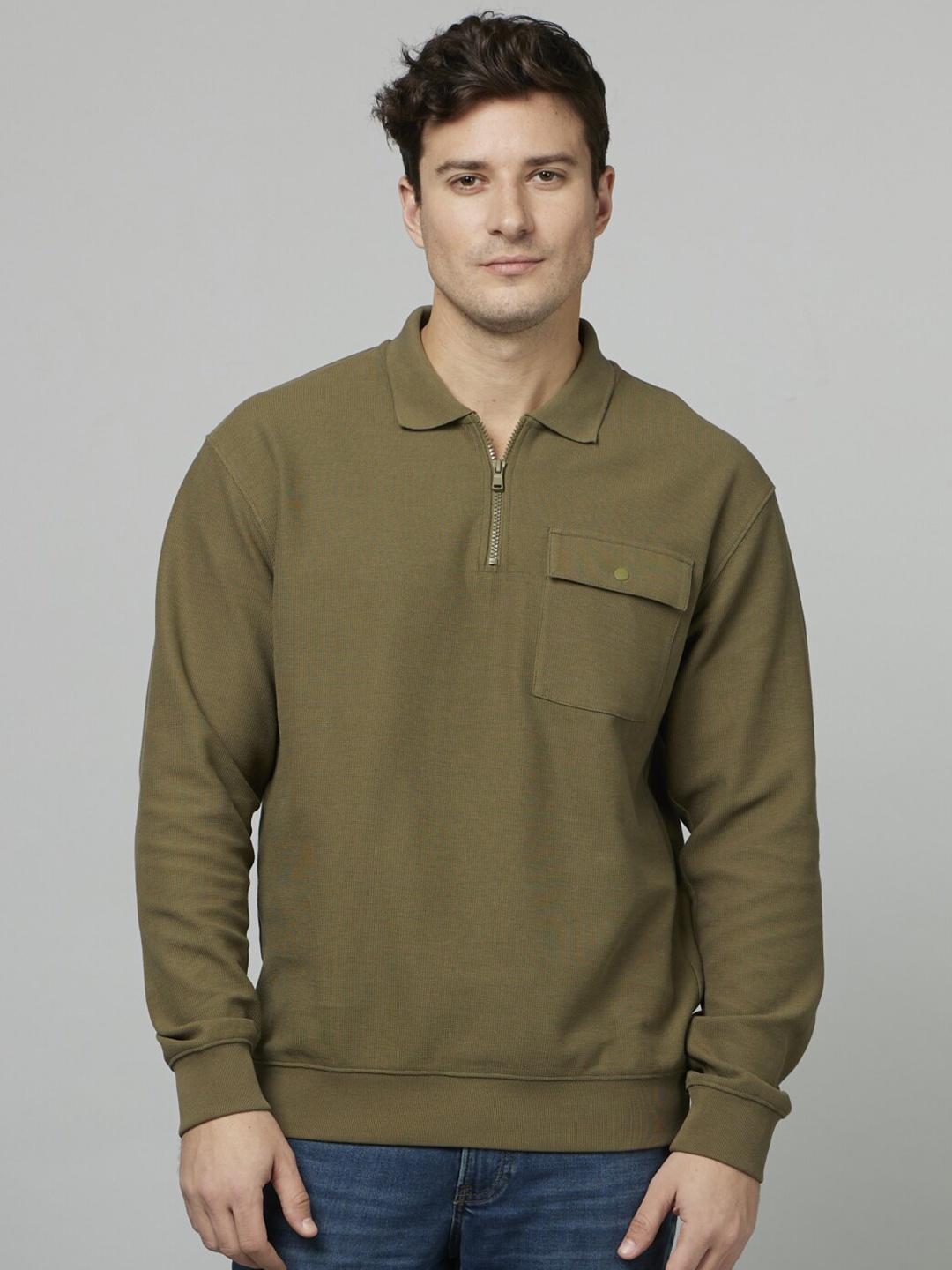

Celio Polo Collar Cotton Pullover, Olive