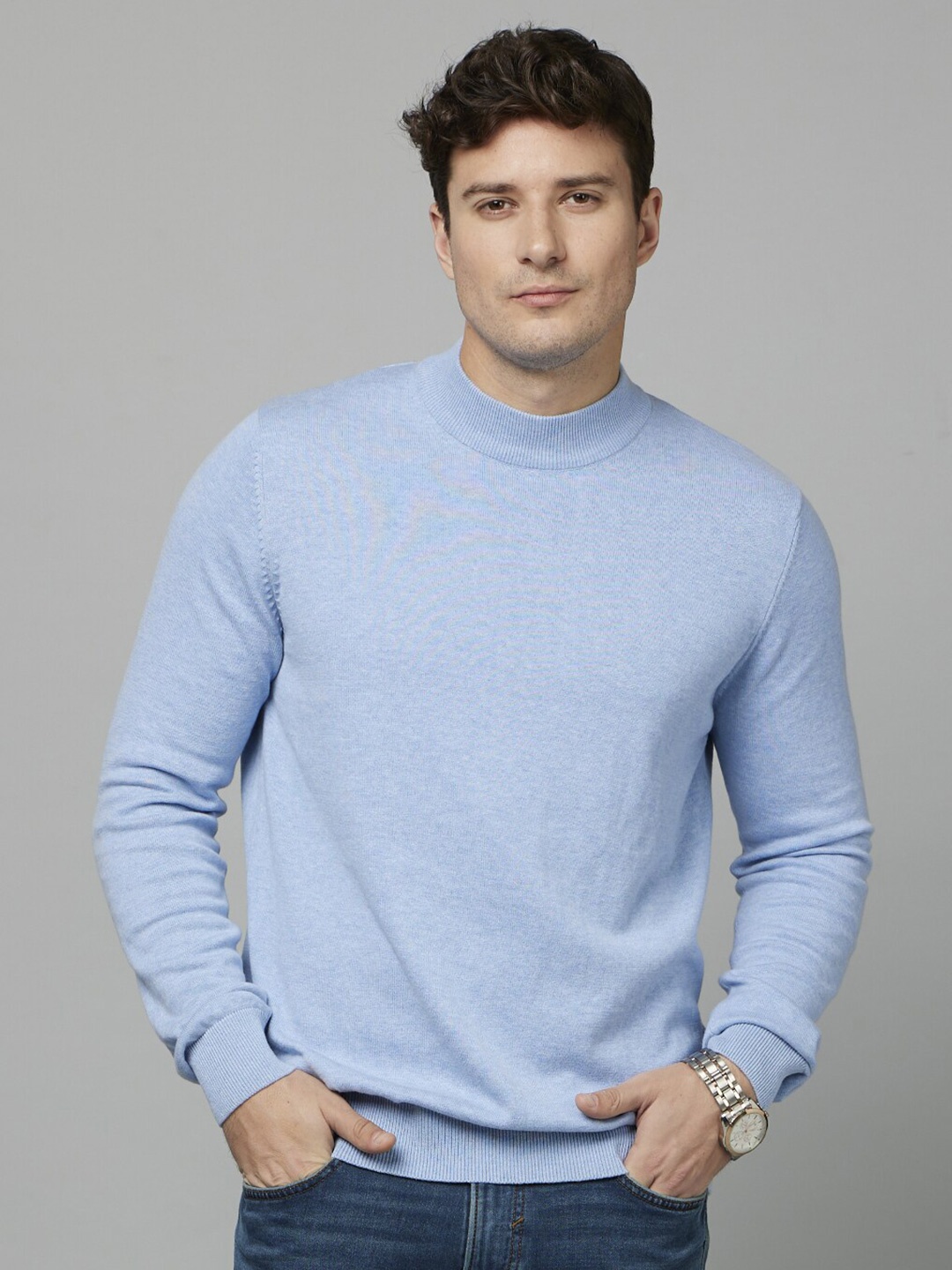 Celio High Neck Cotton Pullover, Blue