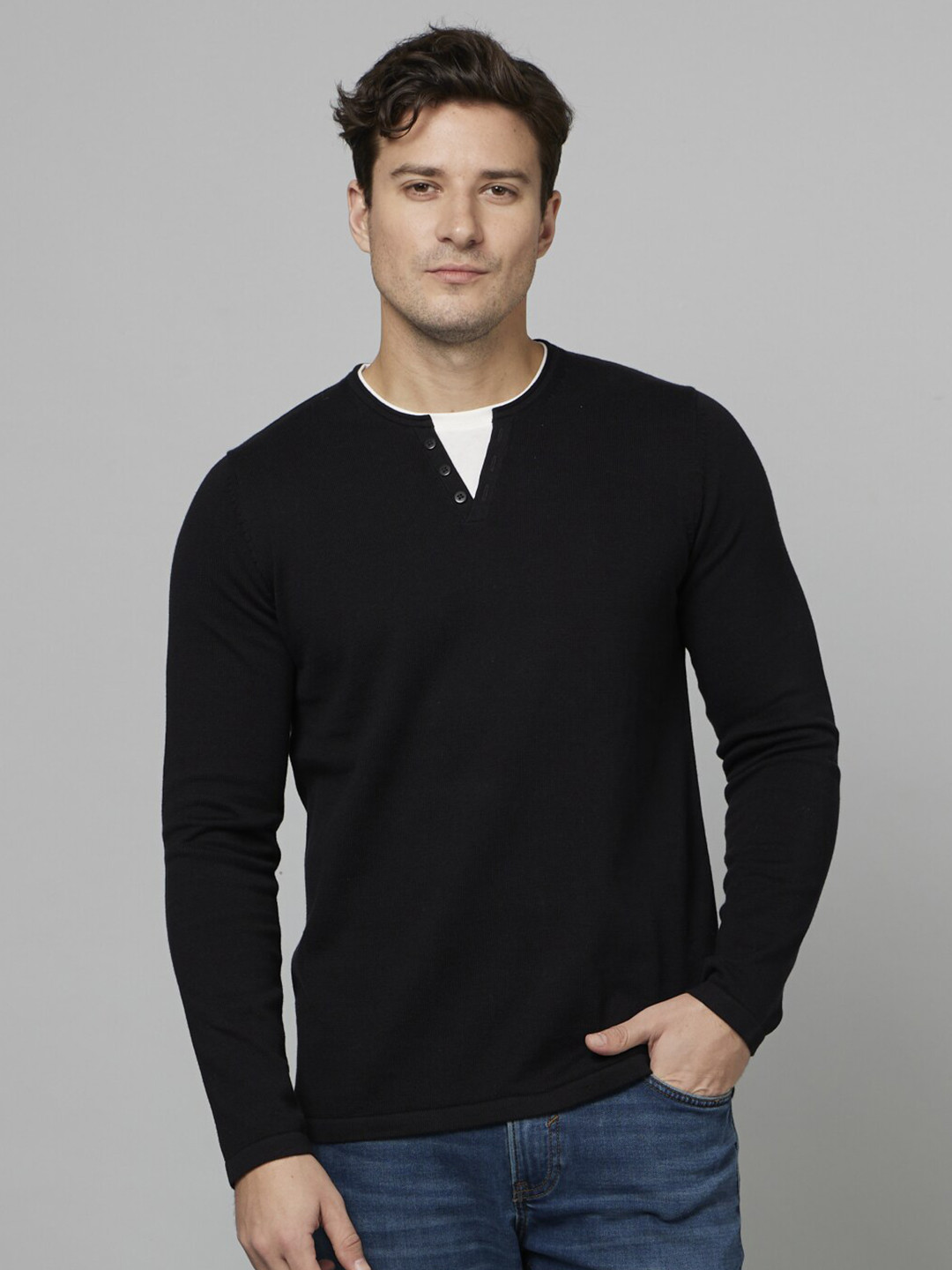 

Celio Round Neck Cotton Pullover, Black