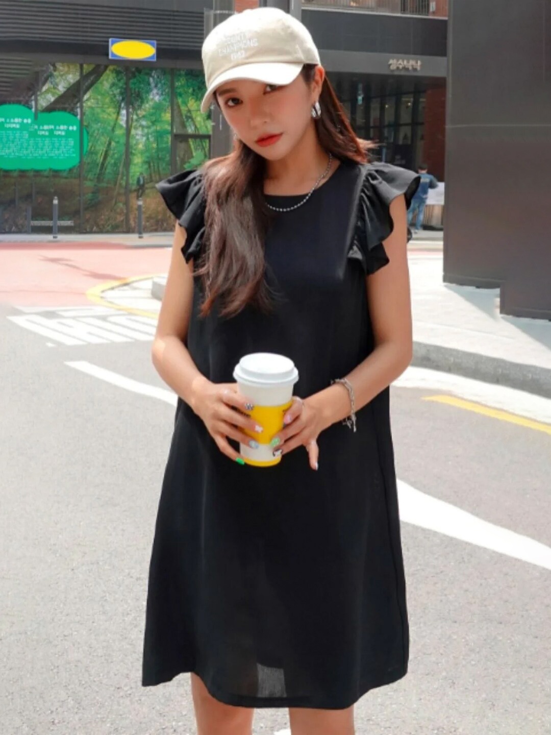 

Styched Flutter Sleeve A-Line Mini Dress, Black