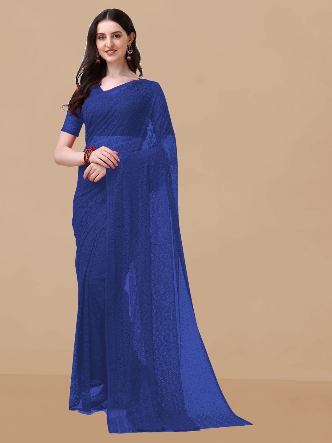

Dori Floral Woven Design Net Saree, Blue