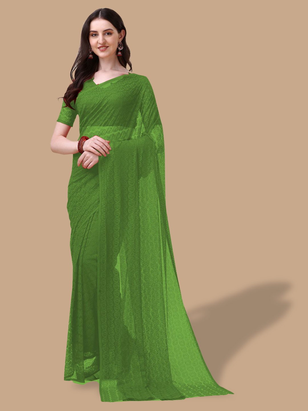 

Dori Ethnic Motifs Woven Design Net Saree, Green