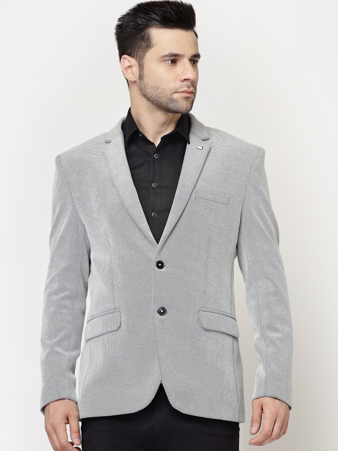 Spykee Self Design Single-Breasted Slim Fit Casual Blazer, Grey
