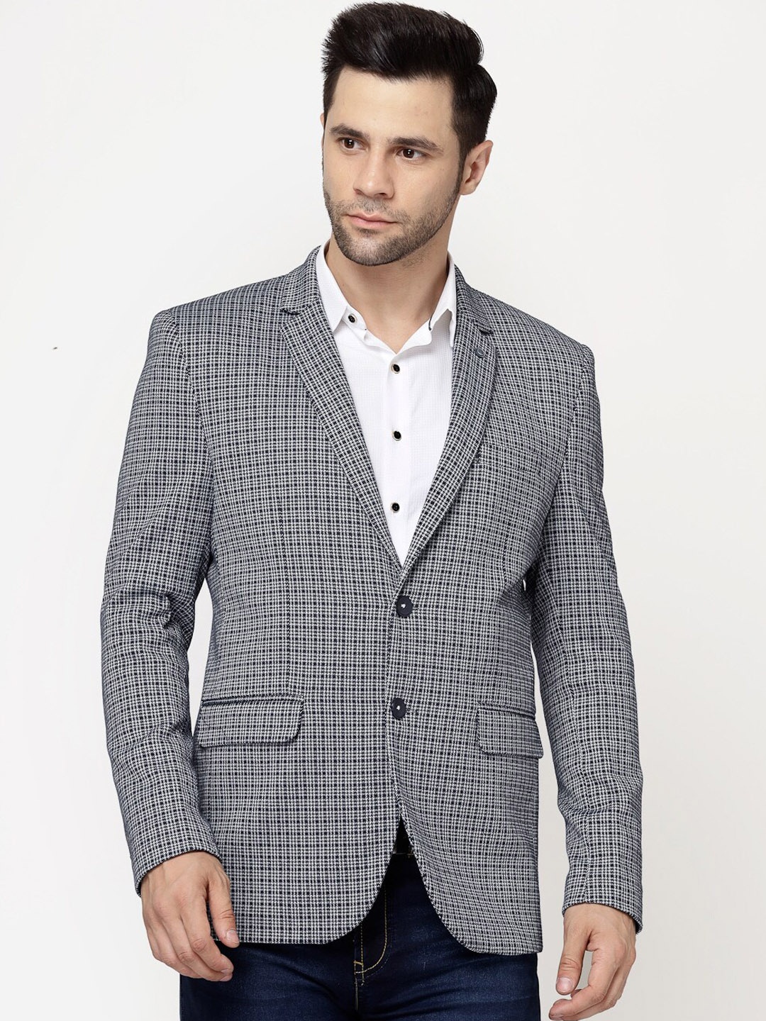 Spykee Self Design Single-Breasted Slim Fit Blazer, Black