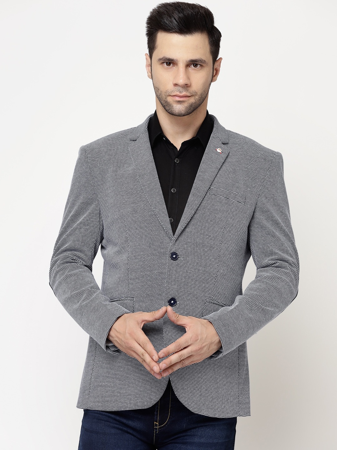 

Spykee Self Design Single-Breasted Slim-Fit Casual Blazer, Navy blue