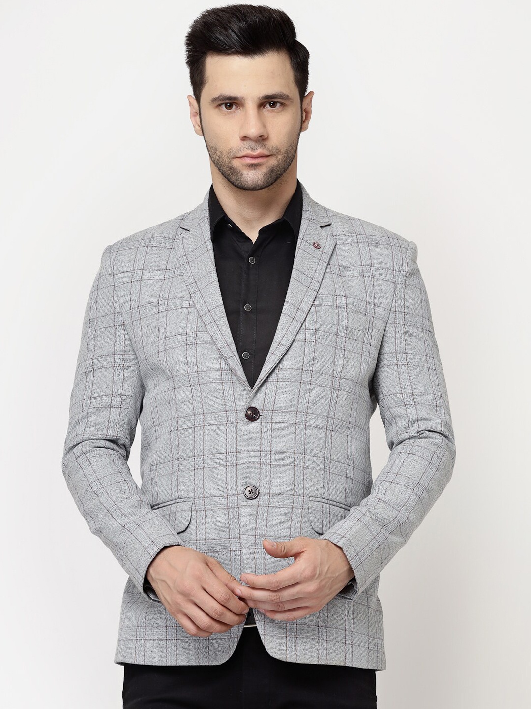 

Spykee Checked Notched Lapel Collar Single Breasted Slim Fit Blazer, Grey