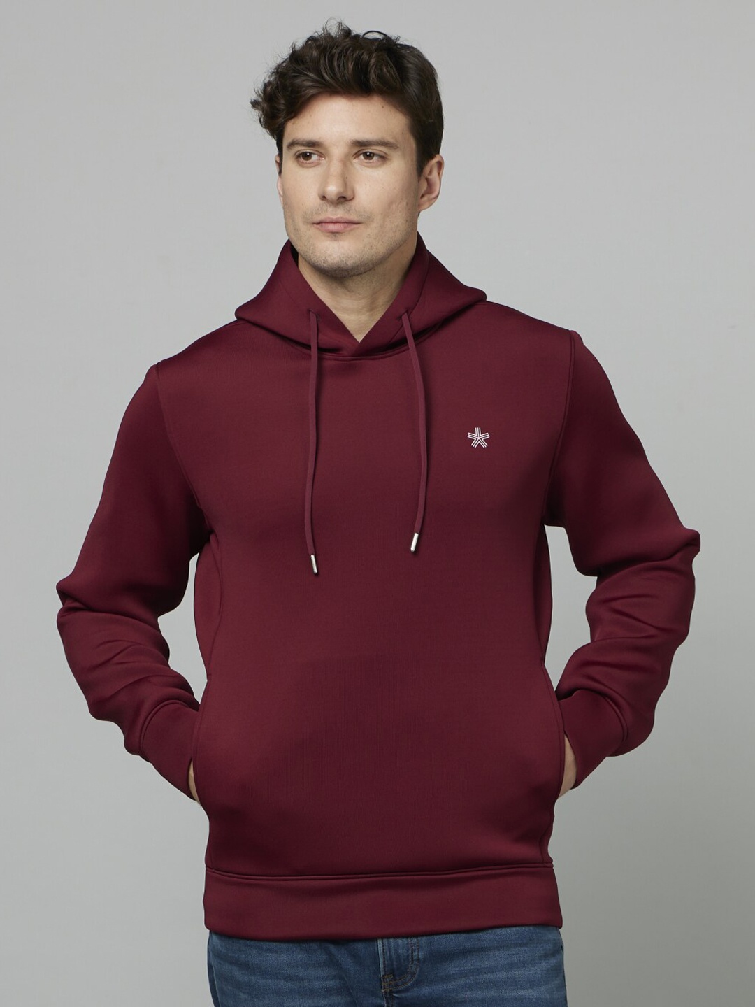 

Celio Hooded Long Sleeves Cotton Pullover, Maroon