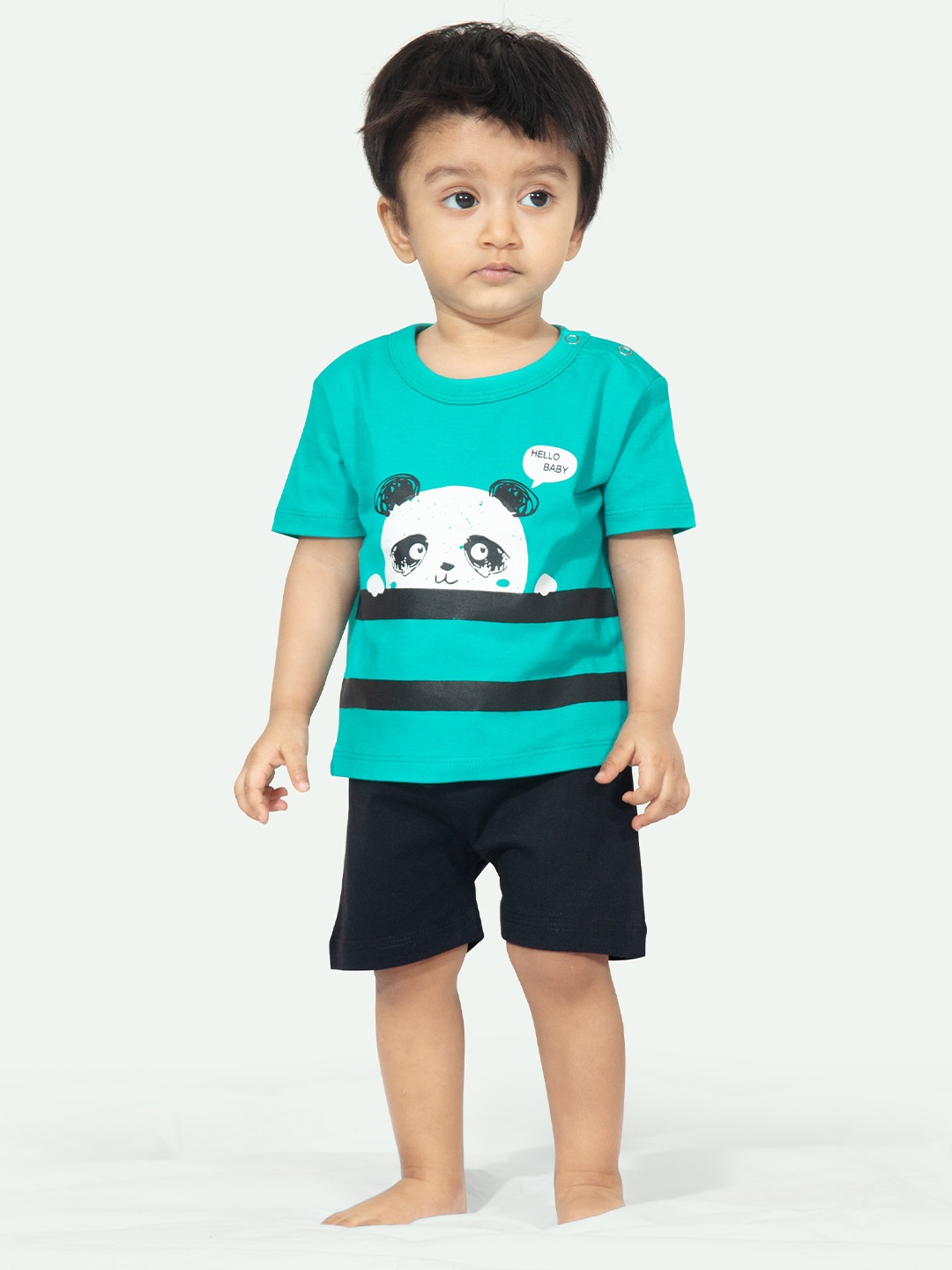 

ariel Kids Printed Pure Cotton T-shirt with Shorts, Green