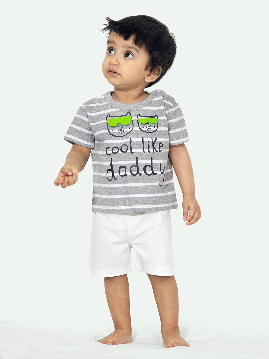 

ariel Kids Printed Pure Cotton T-shirt with Shorts, White
