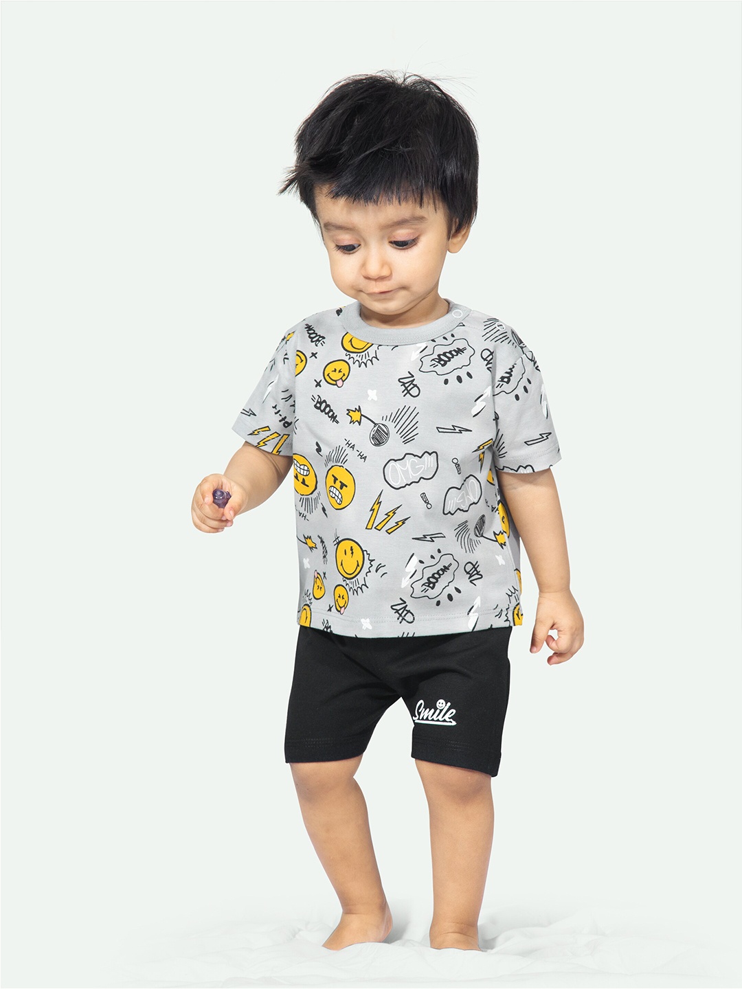 

ariel Kids Printed Pure Cotton T-shirt with Shorts, Black