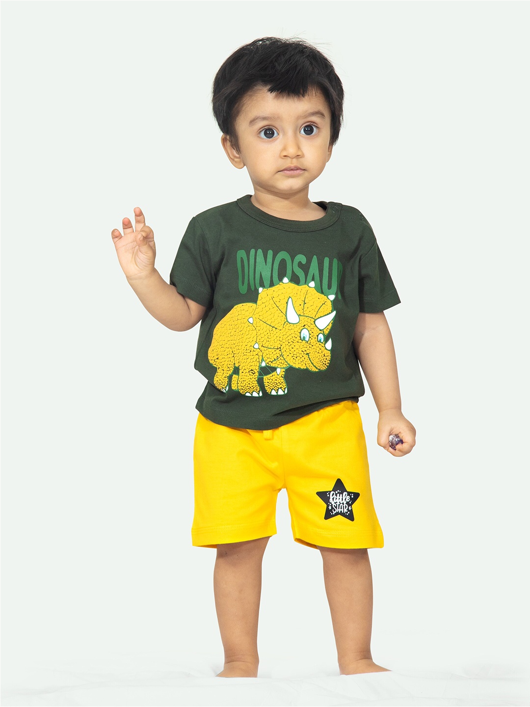 ariel Kids Printed Pure Cotton T-shirt with Shorts, Green