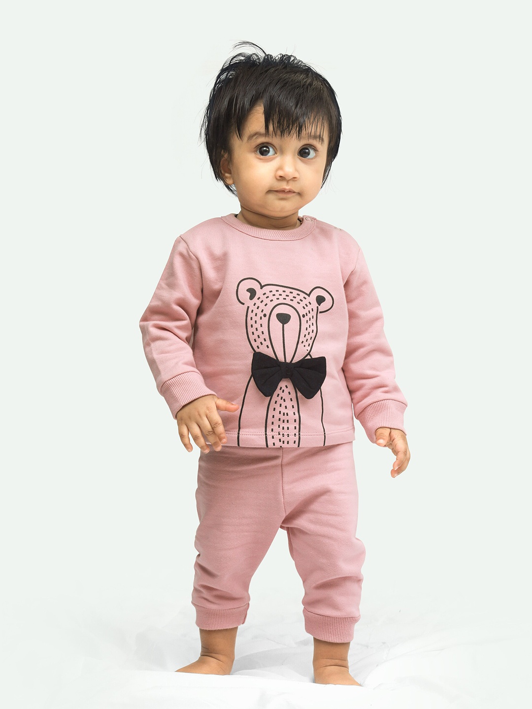 

Ariel Kids Pink and Black Applique Printed Cotton T-shirts with Pyjamas