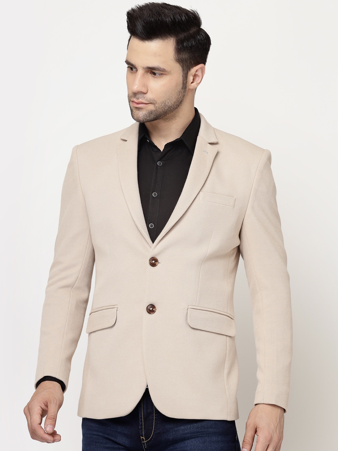 

Spykee Self Design Slim-Fit Single Breasted Blazers, Beige