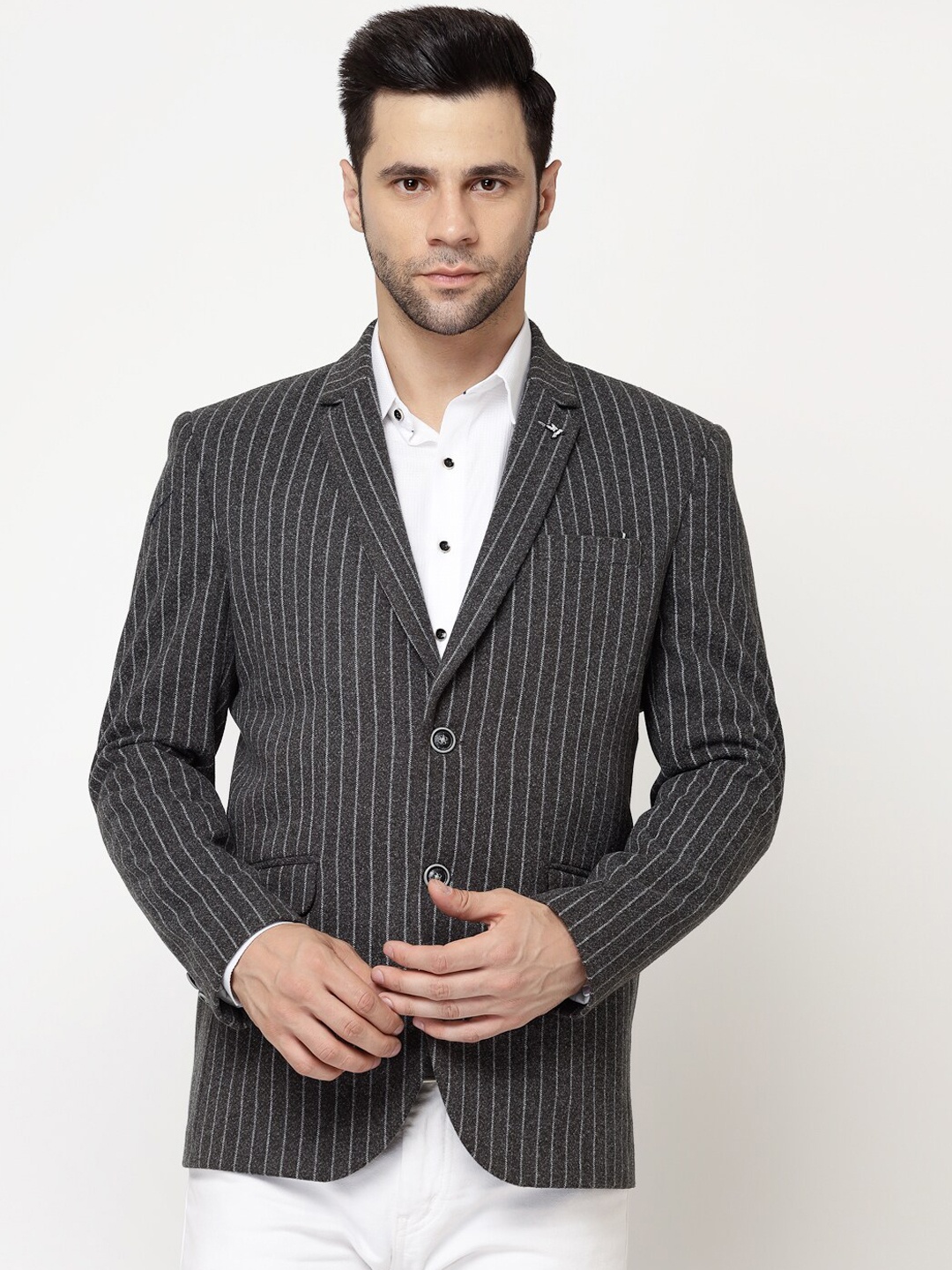 

Spykee Striped Single Breasted & Slim Fit Blazer, Grey