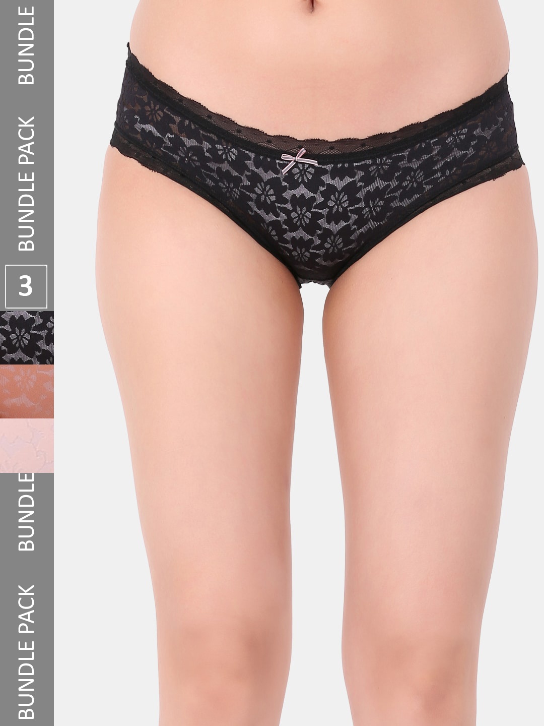 

Amour Secret Pack Of 3 Self Design Printed Hipster Briefs, Black