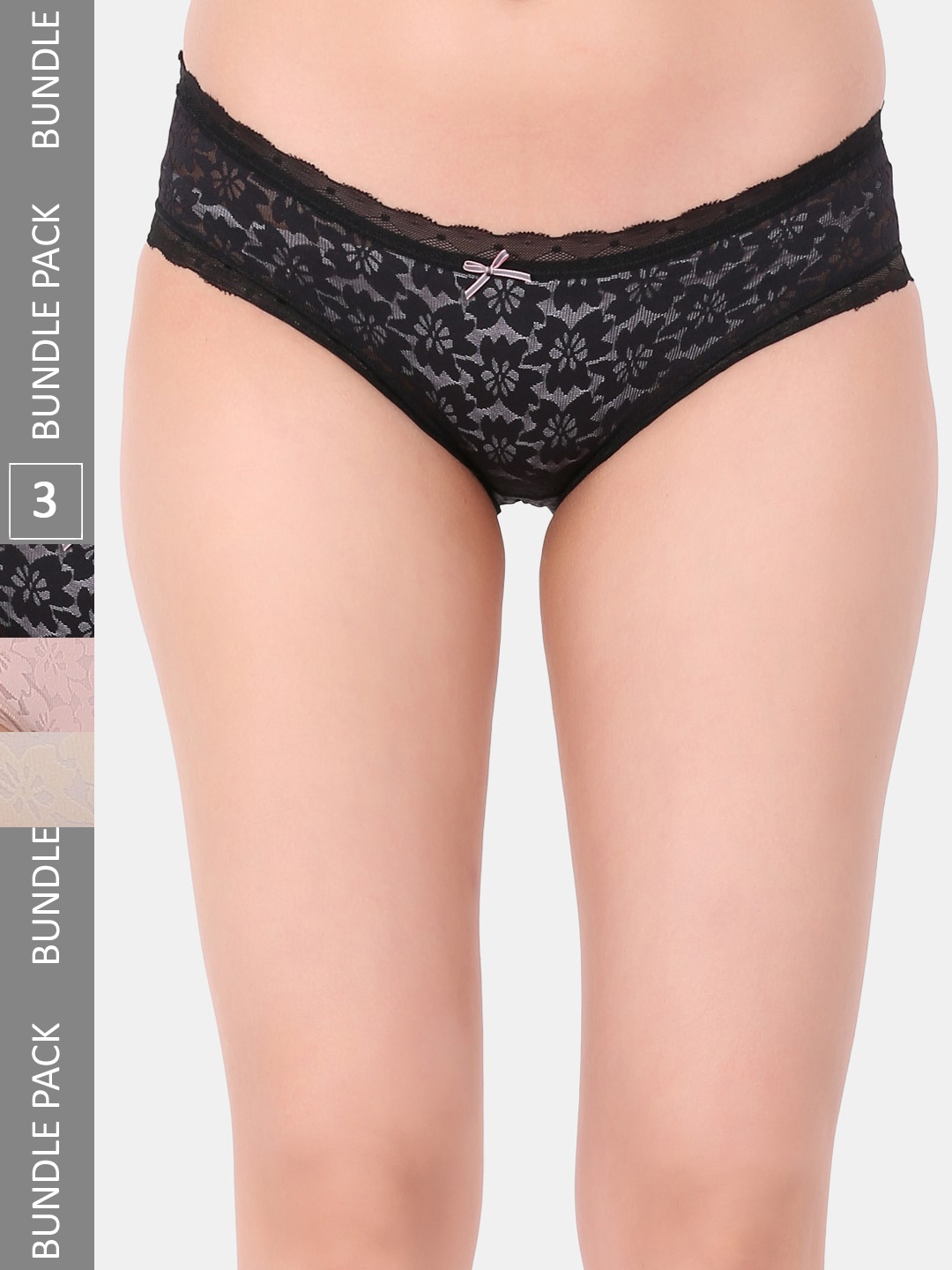 

Amour Secret Pack of 3 Self Design Leak-Proof Mid-Rise Hipster Briefs, Black