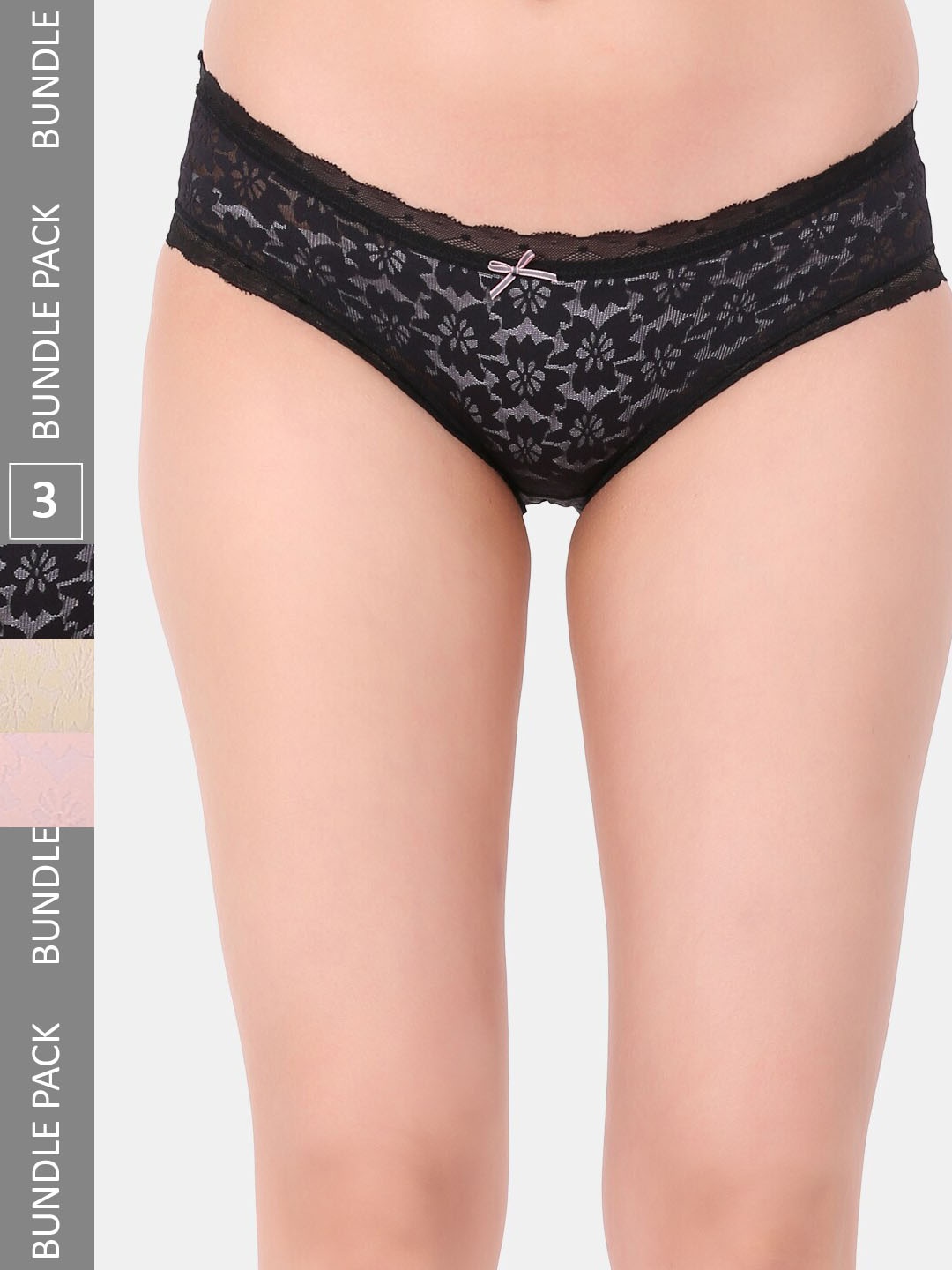 

Amour Secret Women Pack Of 3 Self Design Self Design Leakproof Hipster Briefs, Black