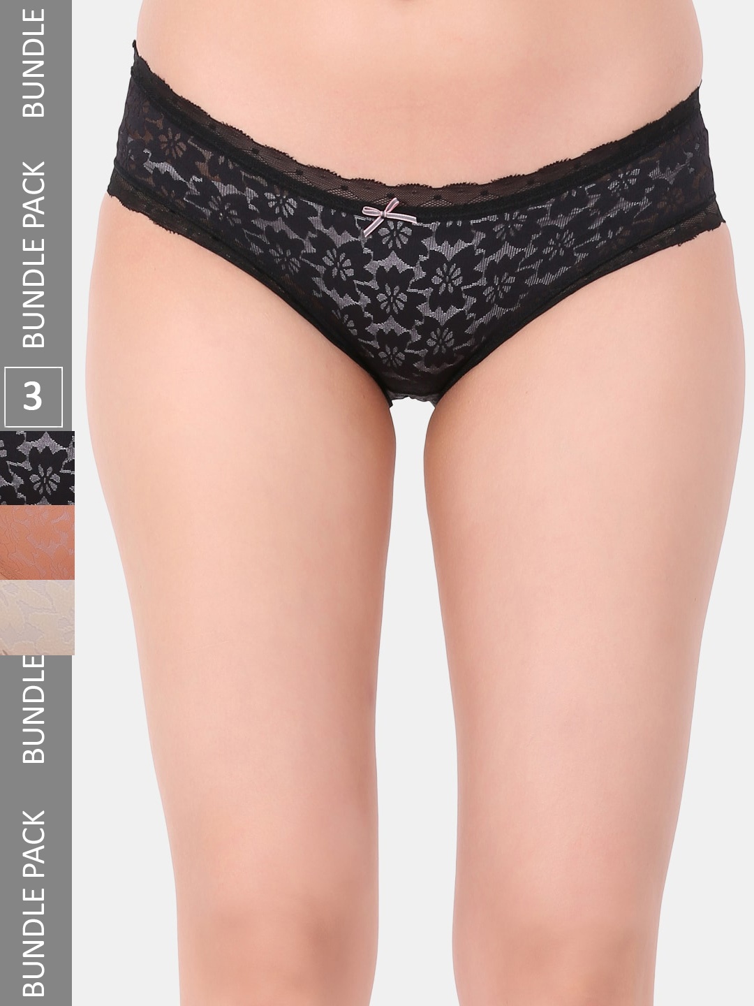 

Amour Secret Women Pack Of 3 Self Design Leak Proof Hipster Briefs, Black