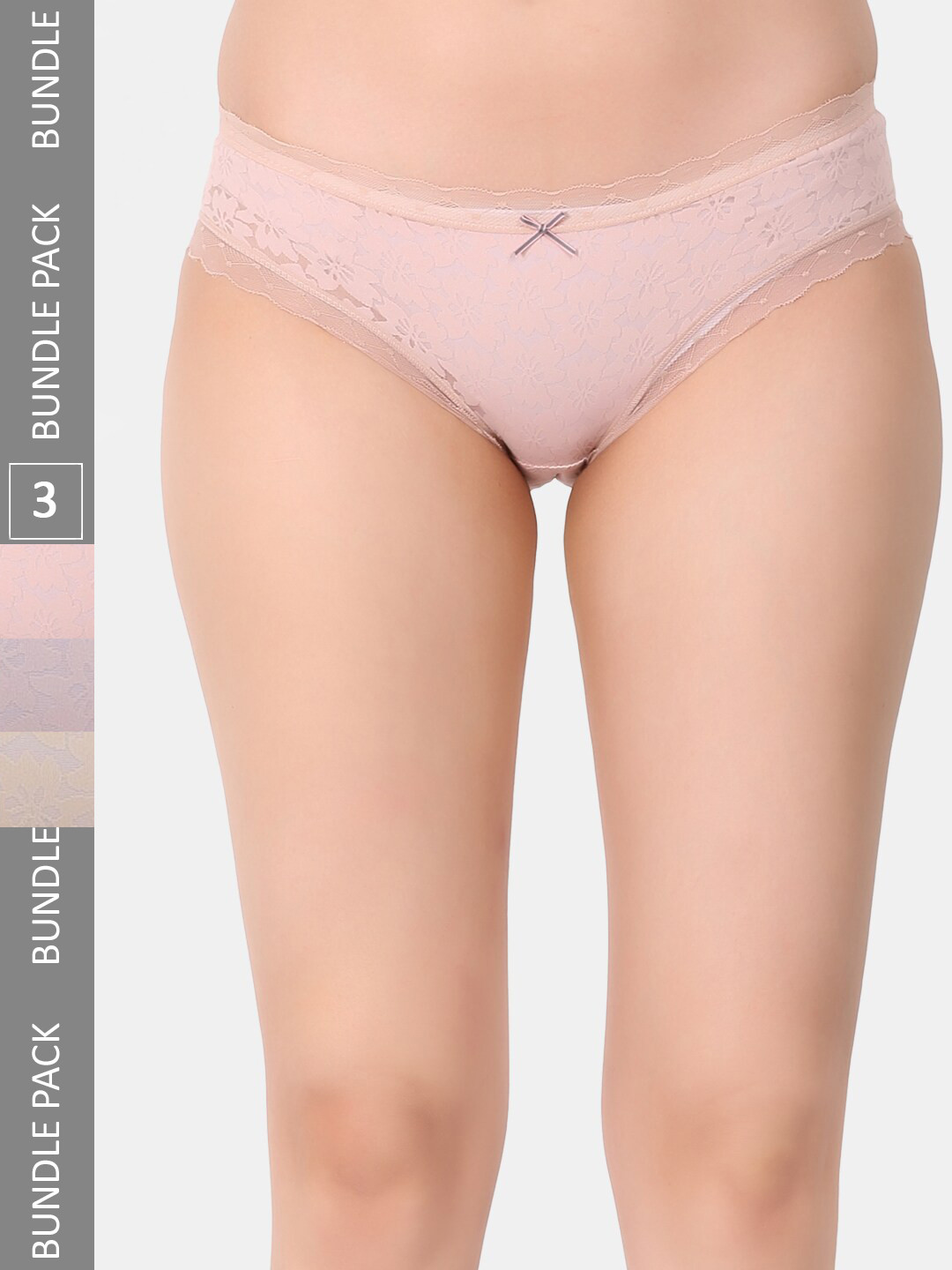 

Amour Secret Pack Of 3 Self Design Laced Leaf Proof Hipster Briefs, Pink