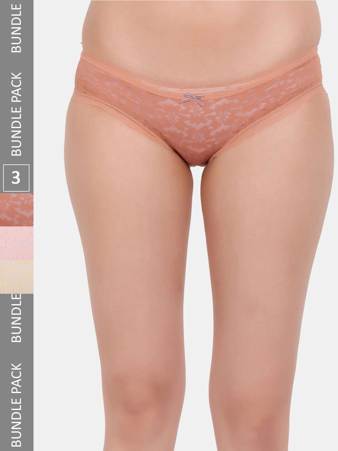 

Amour Secret Pack Of 3 Self Design Lace Leak Proof Hipster Briefs, Brown