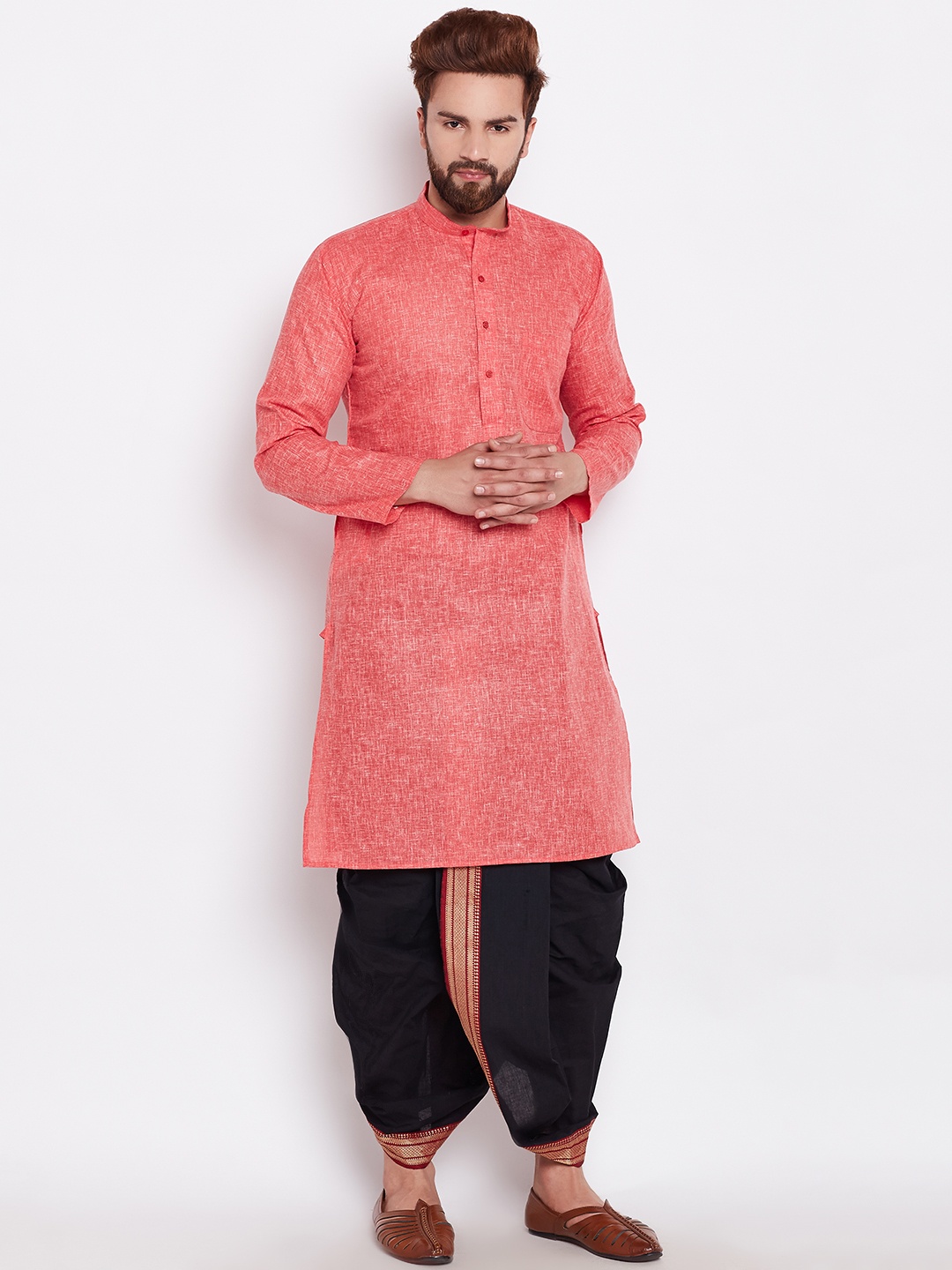 

SOJANYA Men Red & Black Solid Kurta with Dhoti Pants