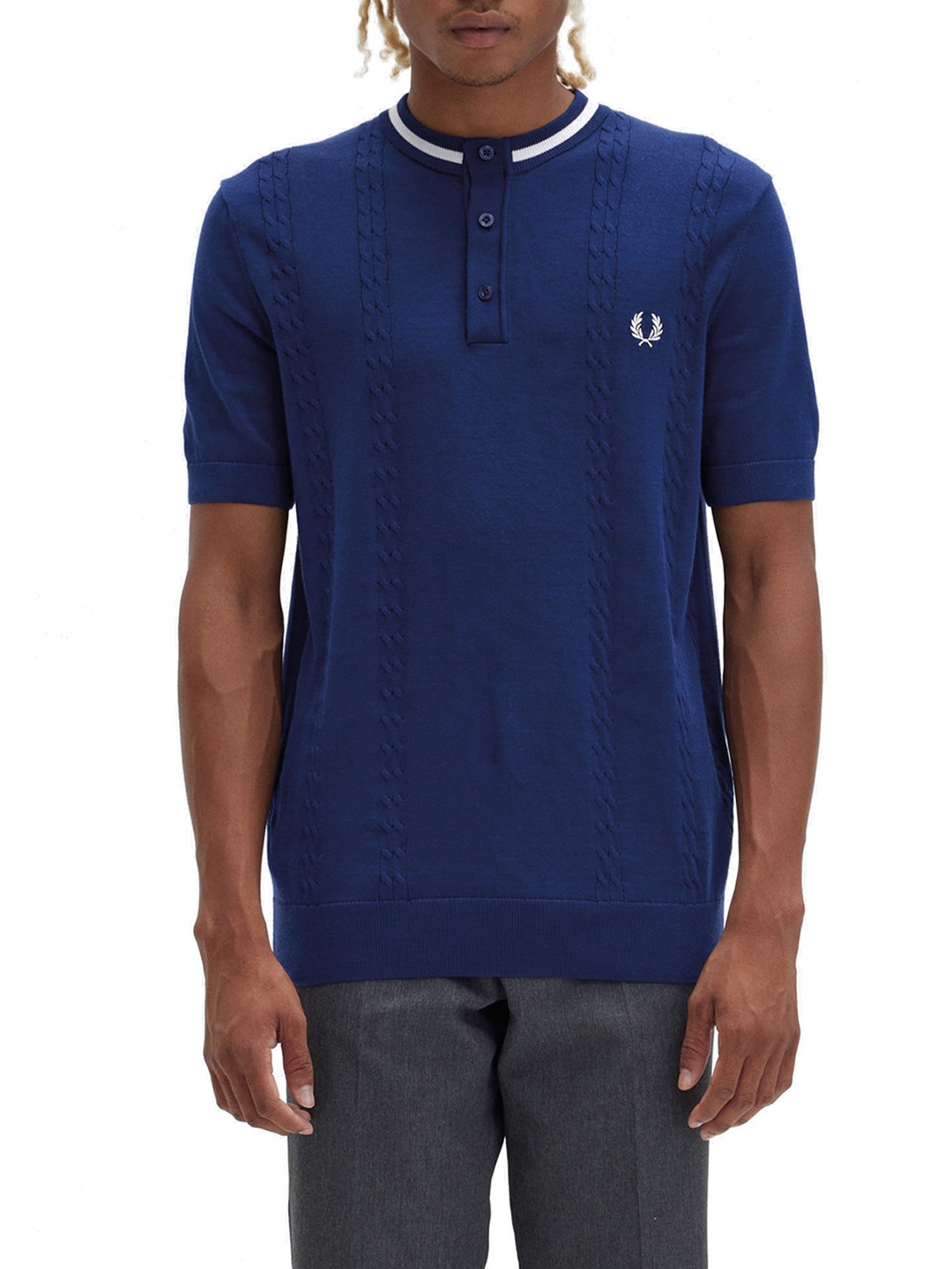 

Fred Perry Mandarin Collar Short Sleeves Cotton Casual Shirt, Navy blue