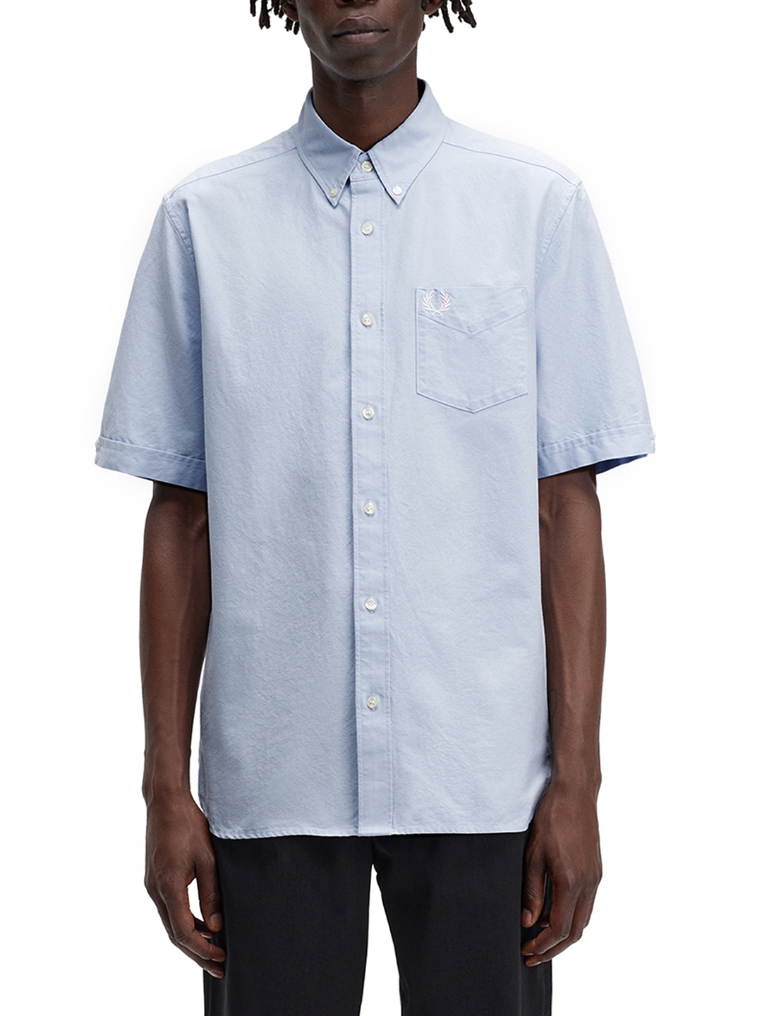 

Fred Perry Spread Collar Short Sleeves Cotton Casual Shirt, Blue