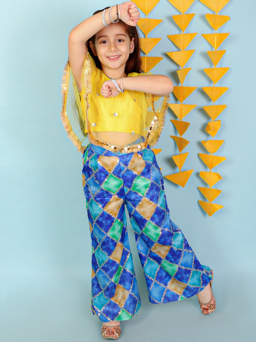 

KID1 Embroidered Cape Top & Palazzo, Yellow