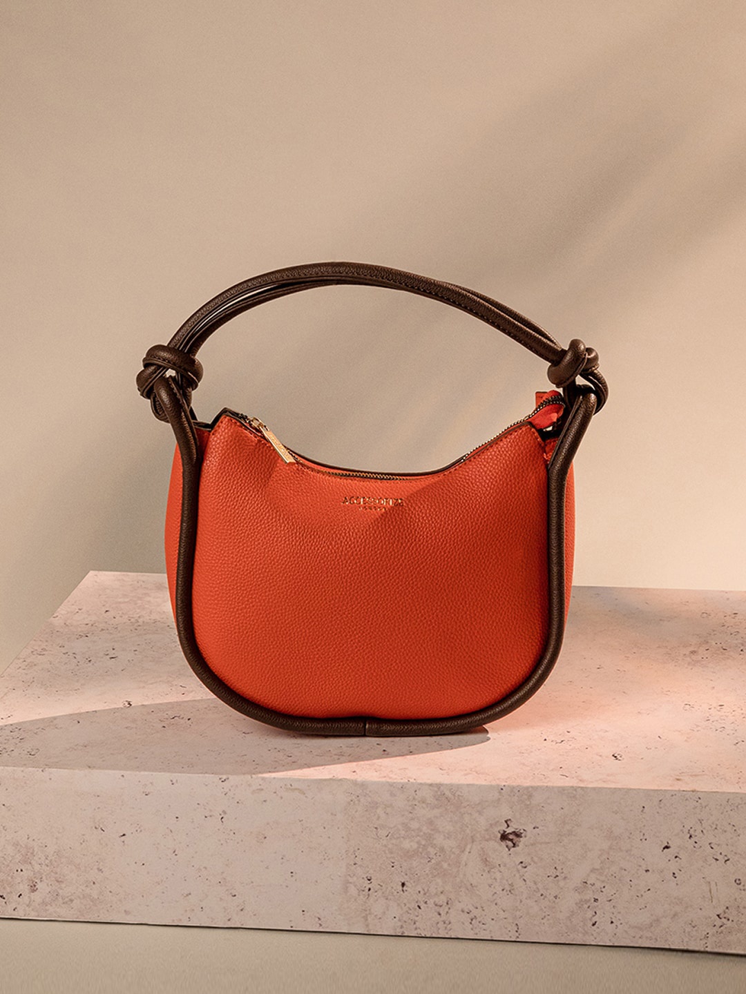 Accessorize London Faux Leather Contrast Knotted Shoulder Bag, Orange