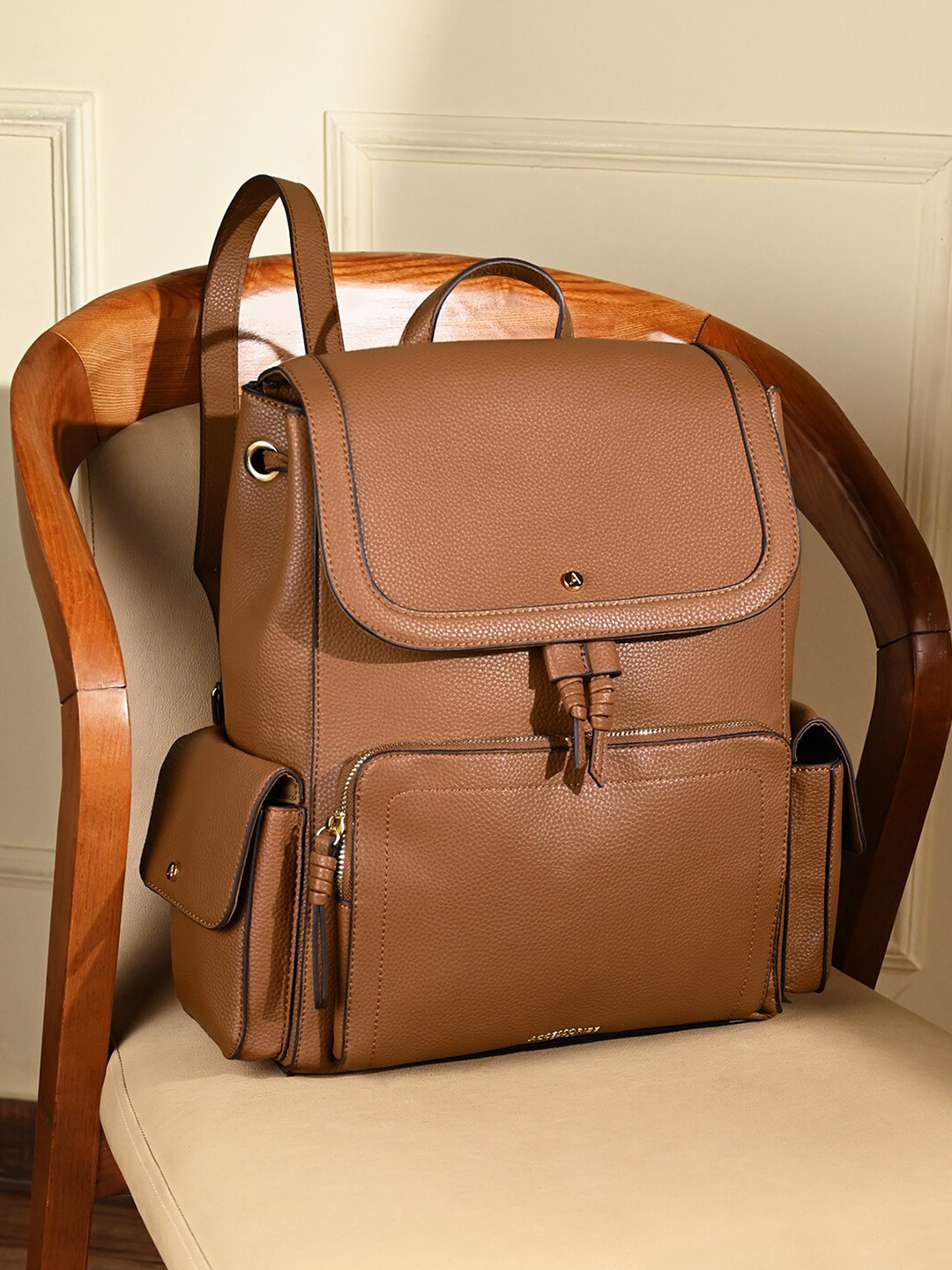 

Accessorize London Women's Faux Leather Laptop Backpack With 12" Laptop Sleeve, Brown