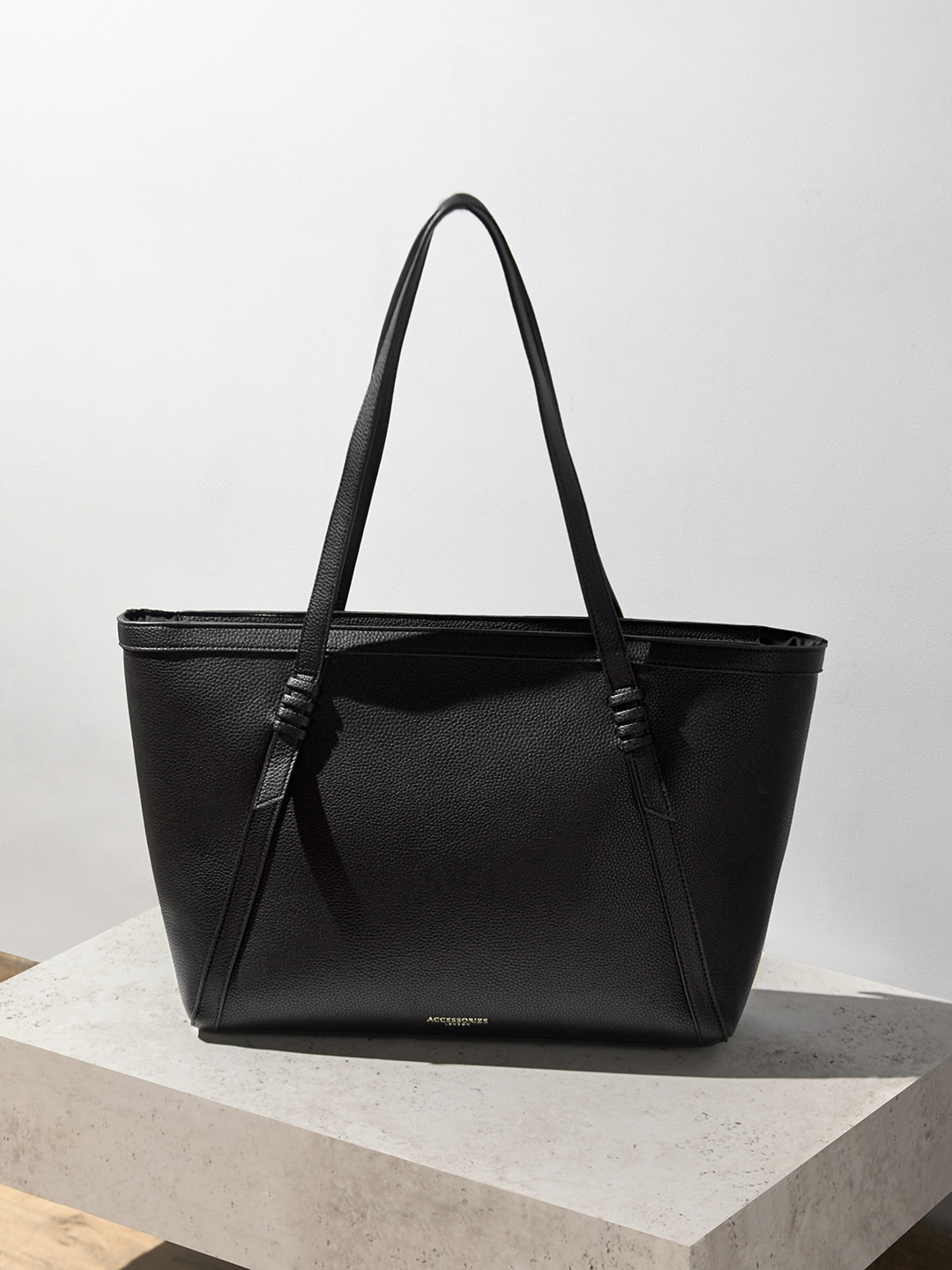 

Accessorize London Faux Leather Artisan Strap Detail Work Tote Bag, Black